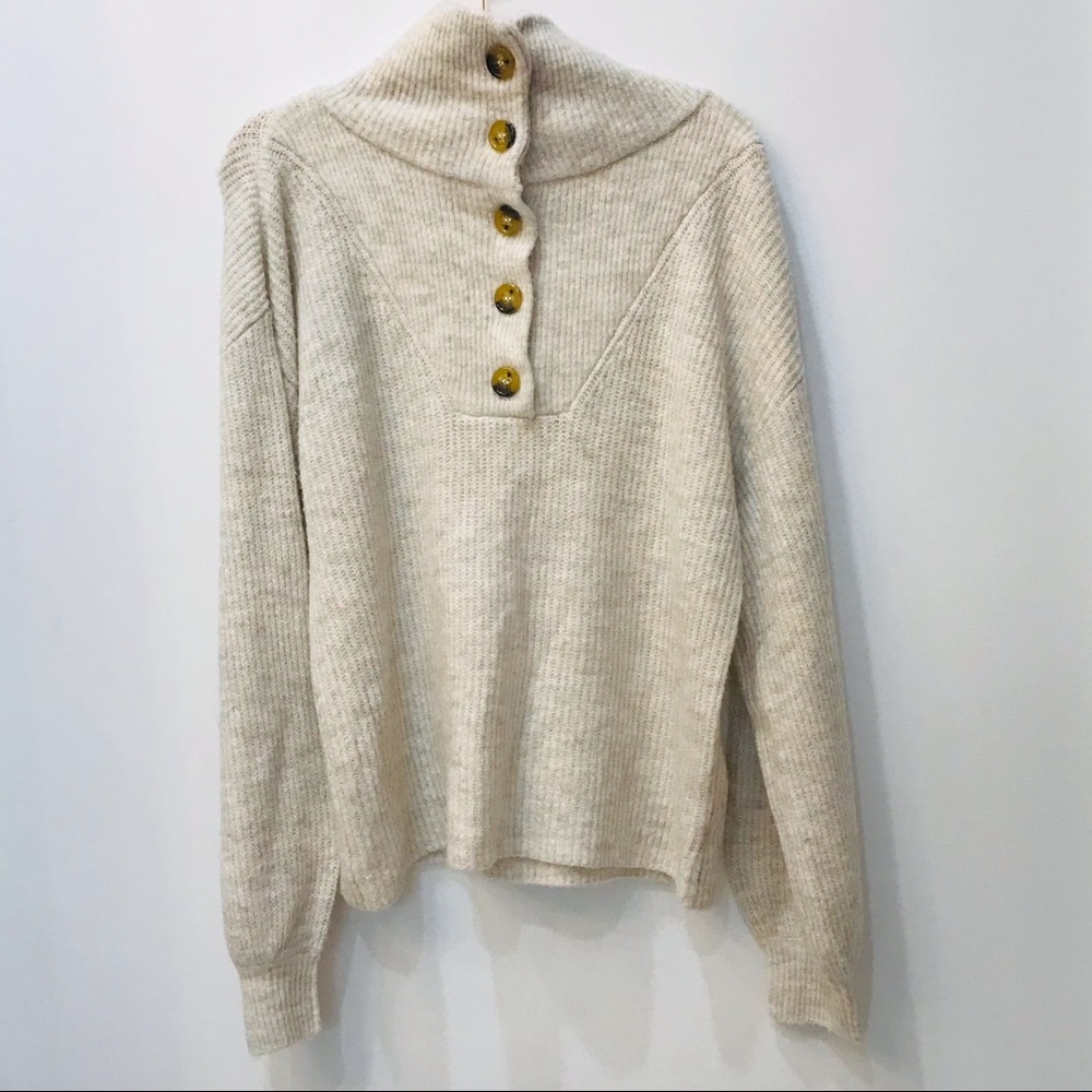 Marled Reunited clothing sweater button neck grayish cream sz small